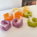 4 Colors Beige Green Purple Orange Resin Earrings C Shape Wide Chunky Small Hoop Earrings Women Vintage Colorful Cute Jewelry