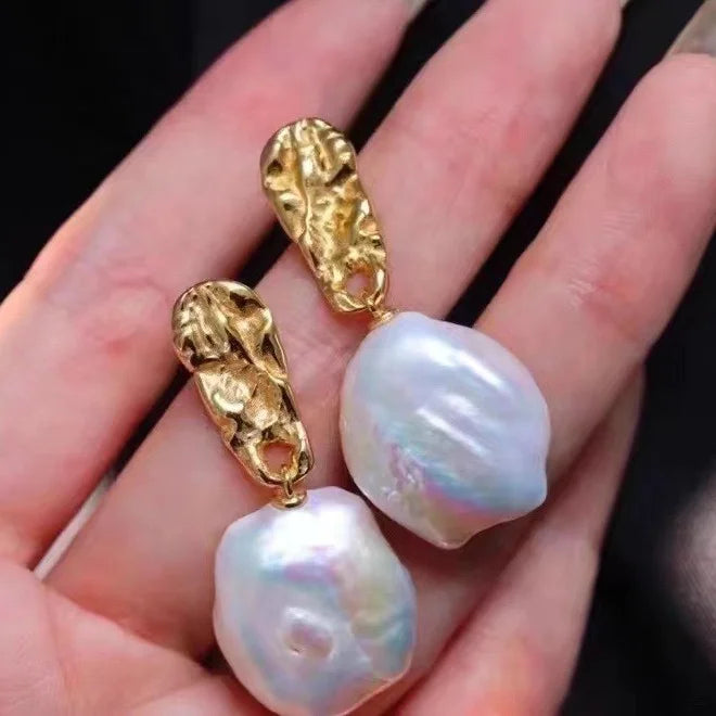 E2135 Baroque DIY Natural Freshwater Pearl Charm Earrings Mounting Accessory 925 Sterling Silver Gold Plated  Jewelry for Women