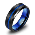OAHLAN Comfort Fit 6/8/10mm Blue Black Grooved Line Tungsten Carbide Rings for Men Women Wedding Engagement Fashion Jewelry