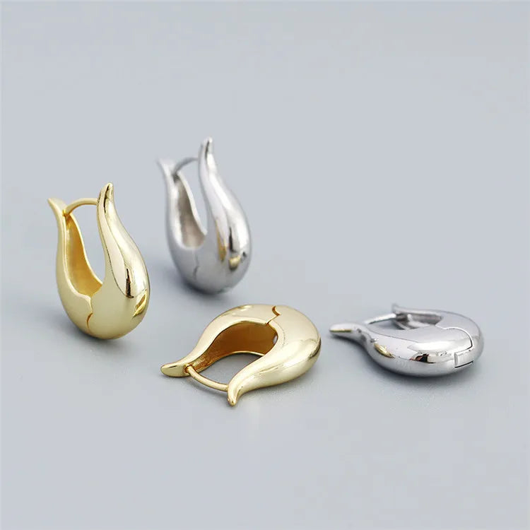 SP High Quality Chunky Hoops 925 Sterling Silver Fine Hoop Geometric U Shape Earrings
