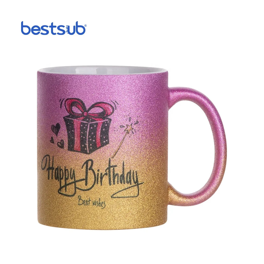 11oz 330ml Classic Style Gradient Bottom Ceramic Coffee Mugs Porcelain Sublimation Blanks for Water Sequin Glitter Heat Transfer