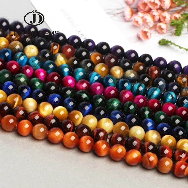 JD AAAAA+ 15Colors 4 6 8 10 12 14mm Natural Stone Multicolor Tiger Eye Round Loose Beads for Jewelry Making