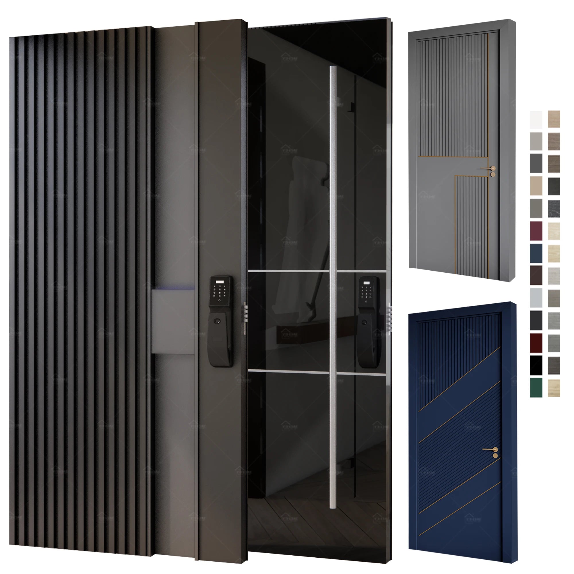 American Modern Design Exterior Entrance Pivot Doors Modern Entry Black Front Door Luxury Security Door