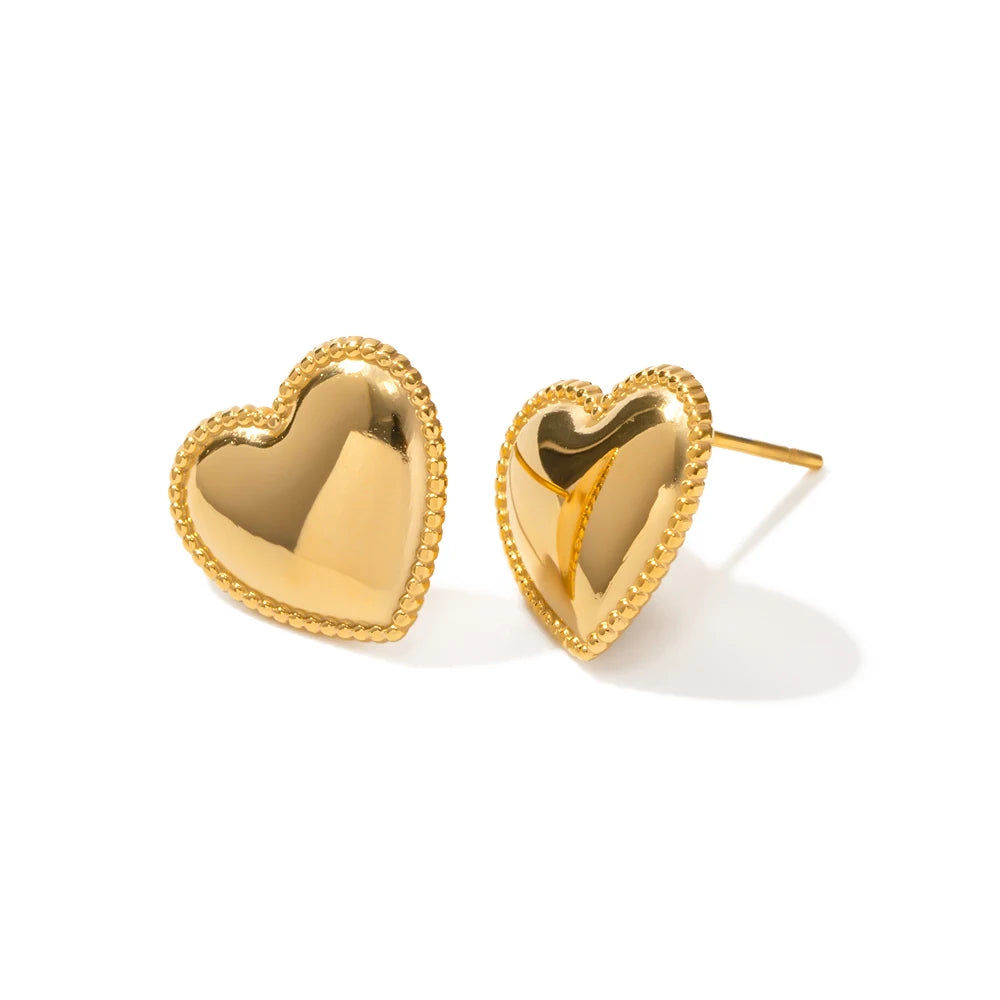 Dainty Jewelry Stainless Steel Heart Earring Gift Minimalist Texture Love Heart Stud Earring for Women