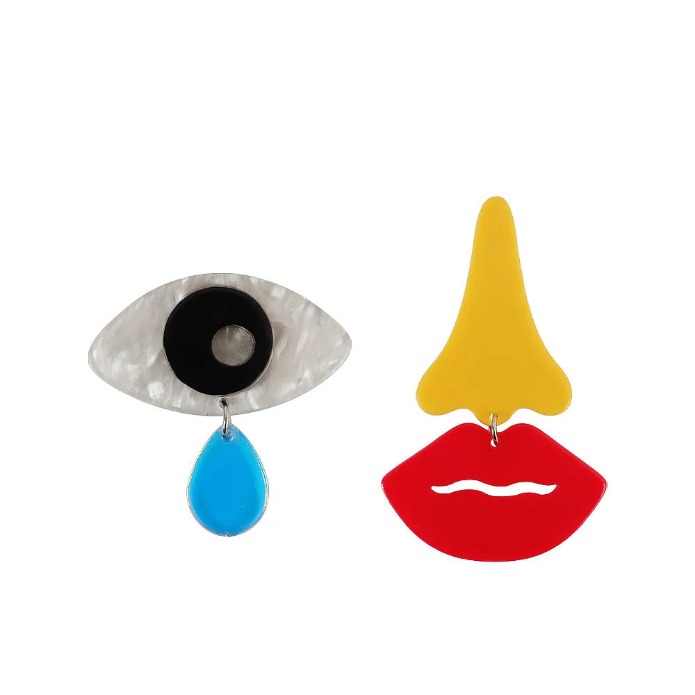 New Creative Jewelry Eyes Nose Mouth Asymmetry Fashion Accessories Funny Acrylic Earrings for Women