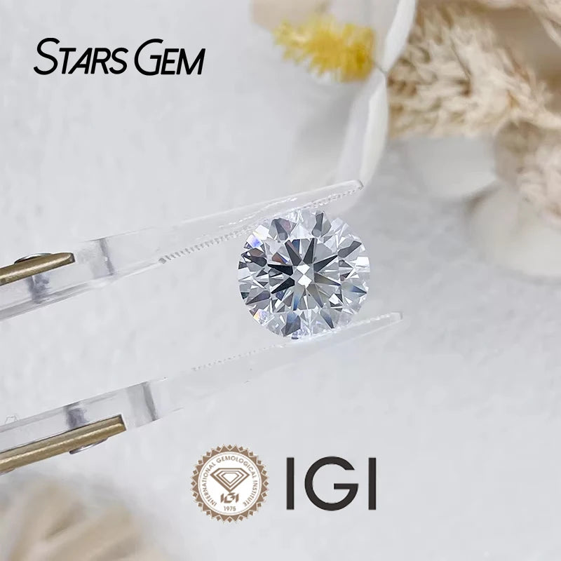 Starsgem IGI Certified Loose Diamonds 0.5ct 1ct 1.5ct 2.0ct Round Cut HPHT CVD Lab Grown Diamonds for DIY Jewelry