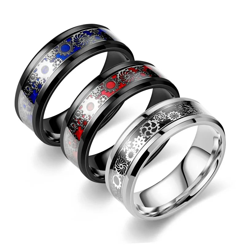 8MM Fashion Jewelry Custom Blue Carbon Fibre Pattern Couple Stainless Steel Rings Men Black Ring for Men