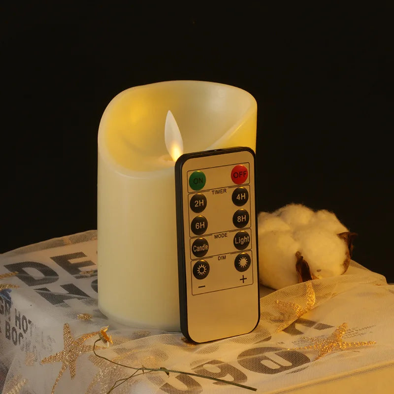 Moving Wick Flameless LED Pillar Candles Yellow Flickering Candle for Wedding Party