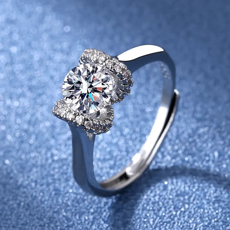 Luxury Silver Plated Wedding Bridal Ring For Women Moissanite Ring 1 Carat Diamond Gold Plated Classic Engagement Finger Ring