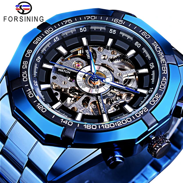 Forsining New Arrive Blue Luxury Automatic Analog Watches Men Business Mechanical Watch Waterproof Skeleton Bule Wristwatches