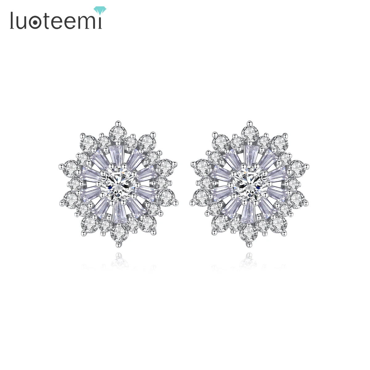 LUOTEEMI New Fashion Rhodium Gold Plating with AAA Cubic Zircon Diamonds Stud Earrings for Woman Brinco Jewelry