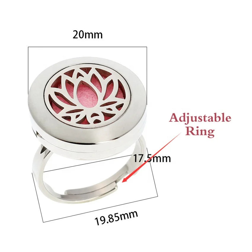 20mm Just Breathe Tree of Life Stainless Steel Diffuser Locket Ring 10pcs Pads Women Jewelry Adjustable Perfume Locket Ring