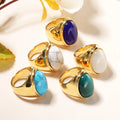 Summer Season Water Proof Gold Plating 316L Steel Turquoise Cat Eye Oval Weeding Ring for Ladies