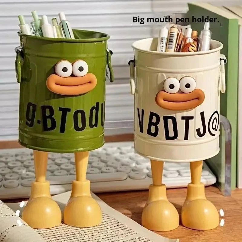 Cute for Face Design Plastic Pen Holder Large Capacity Student Desktop Storage Box Girl Office Children Light Luxury High-end