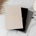 Custom Gold Edge Cream Linen Fabric Gratitude Journal Silk Ribbon Writing Eco Notebook A5 Selfcare Journal English Version Diary