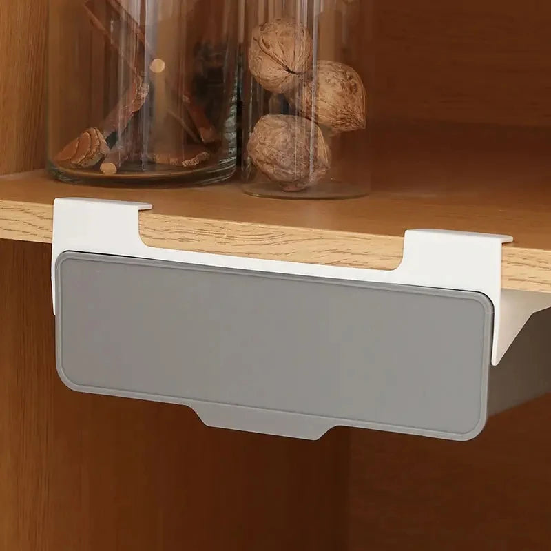 Under Desk Hanging Plastic Tableware Drawer Cabinet Kitchen Hanging Storage Organizer With Buckle