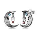 Moon Skull and Spider Stud Earrings Real 925 Sterling Silver Earrings or Women Fashion Design Ear Pin Studs Fine Jewelry