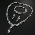 New Tiktok Trendy Zircon Earring Necklace Bracelet Set Wedding Jewelry Shiny Leaf Bridal Jewelry Sets for Women Girls