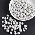 Natural Stone 6/8/10mm White with Black Dots Gemstone Round Loose Beads for Diy Bracelet Jewelry Making