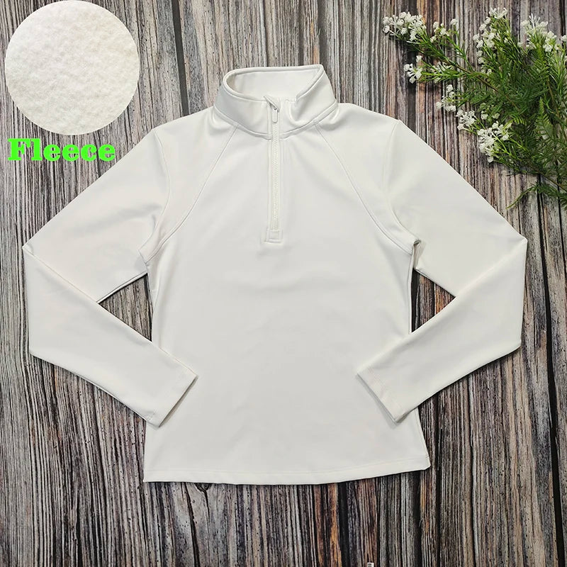 Brushed Fleece Thick Women Competition Horse Riding Tops Winter Stretchy Soft Long Sleeves Baselayer Equestrian Shirts Clothes