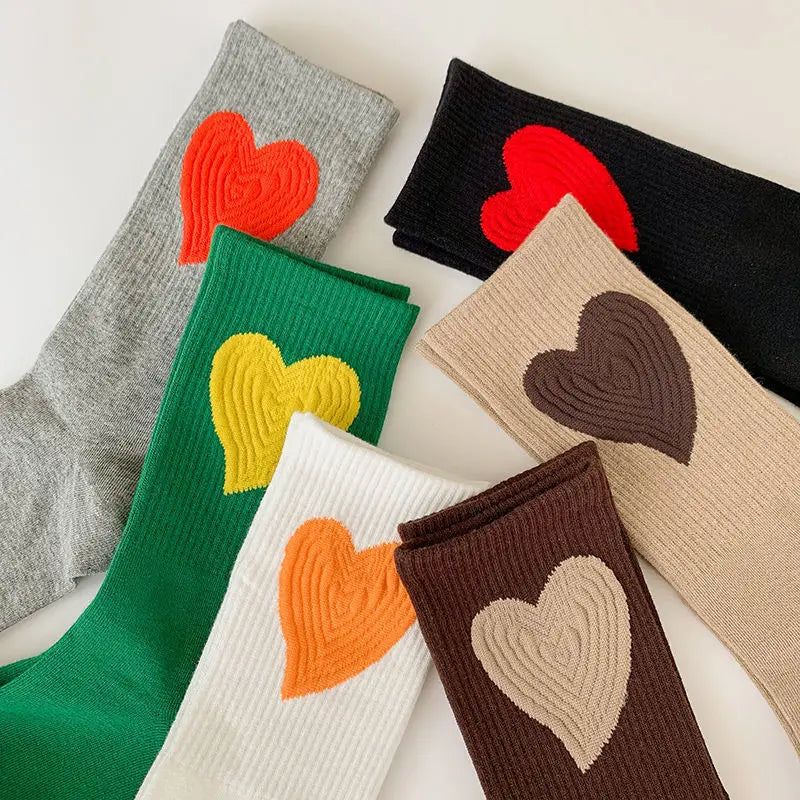Cartoon Love Jacquard Socks Ins Fashion Versatile Medium Socks Love Women Stockings Polyester Cotton Women Socks