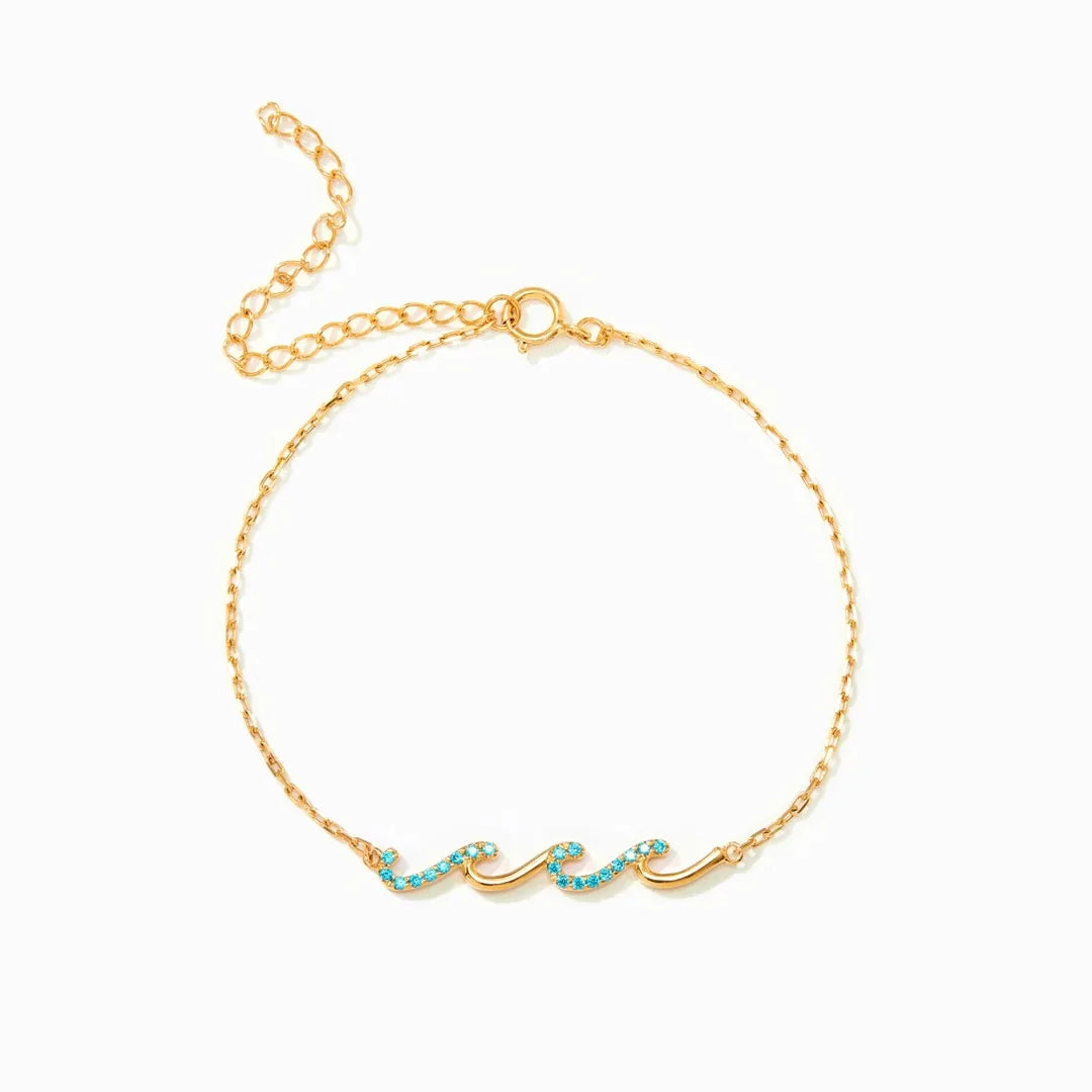 Rainbowking 18K Hot S925 Sterling Silver Wave Line Bracelet Female Simple Fashion European and American Style Bracelet