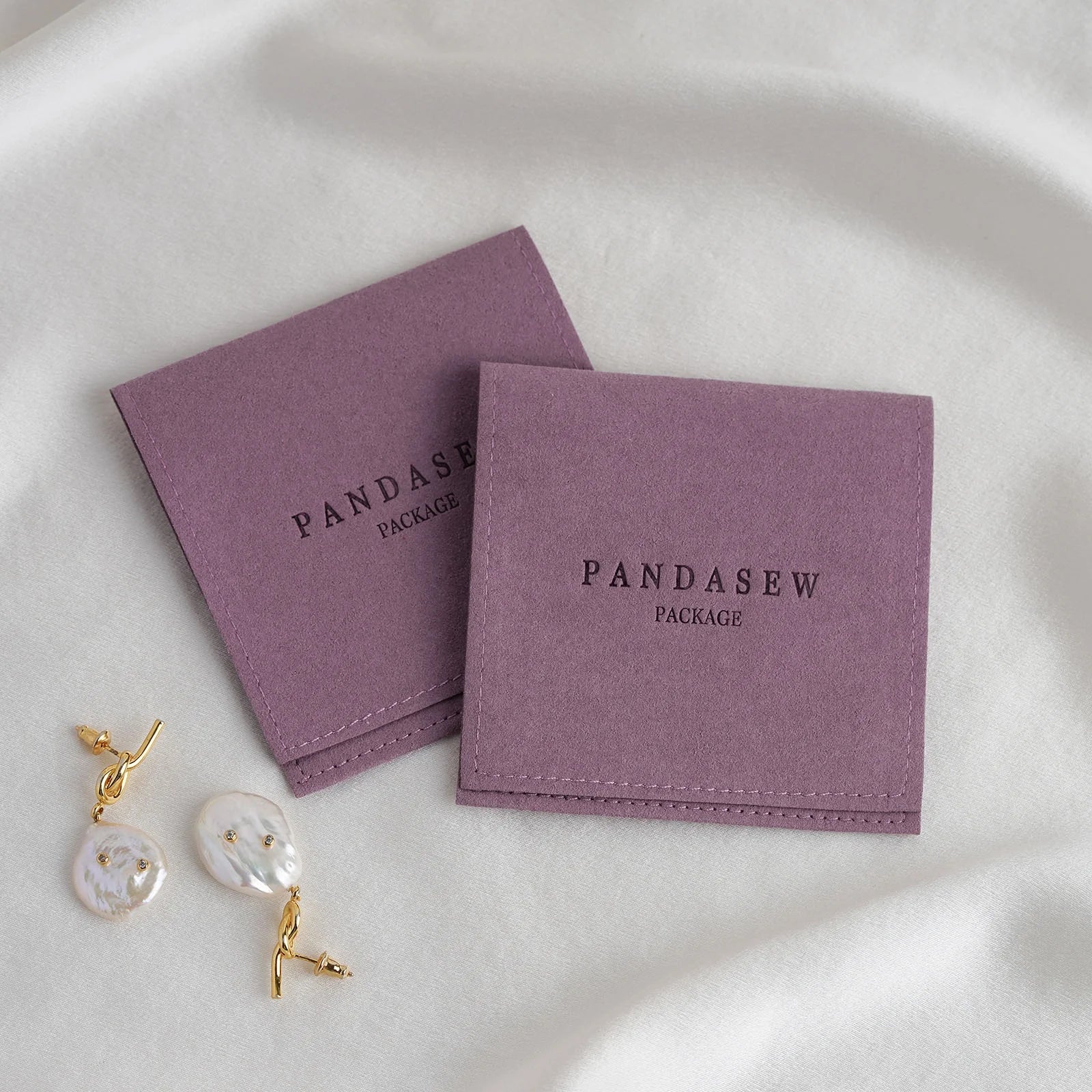 PandaSew Custom Size Color and Logo Printed Small Envelope Flap Microfiber Gift Bag Jewelry Pouch