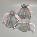 Personalized Size Poly Organza Gift Pouch with Satin Ribbon Drawstring Gray Round Bottom