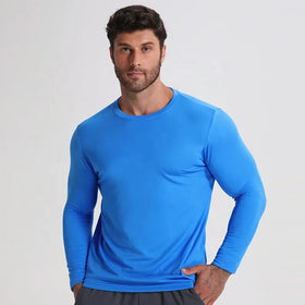 Quick Dry Solid Color Tee Blank Polyester O Neck Long Sleeve Shirt Sport Workout Shirt