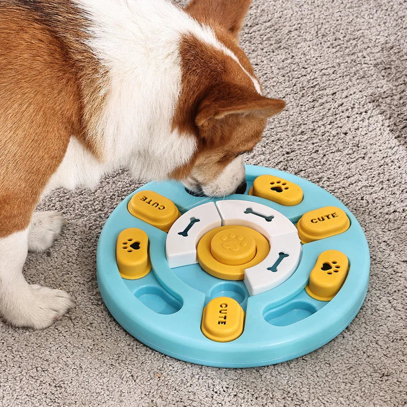 Interactive Slow Feeder Puzzle Toy for Dogs Pet Training and Enrichment Mentally Stimulating Squeaky Turntables Dog Toy