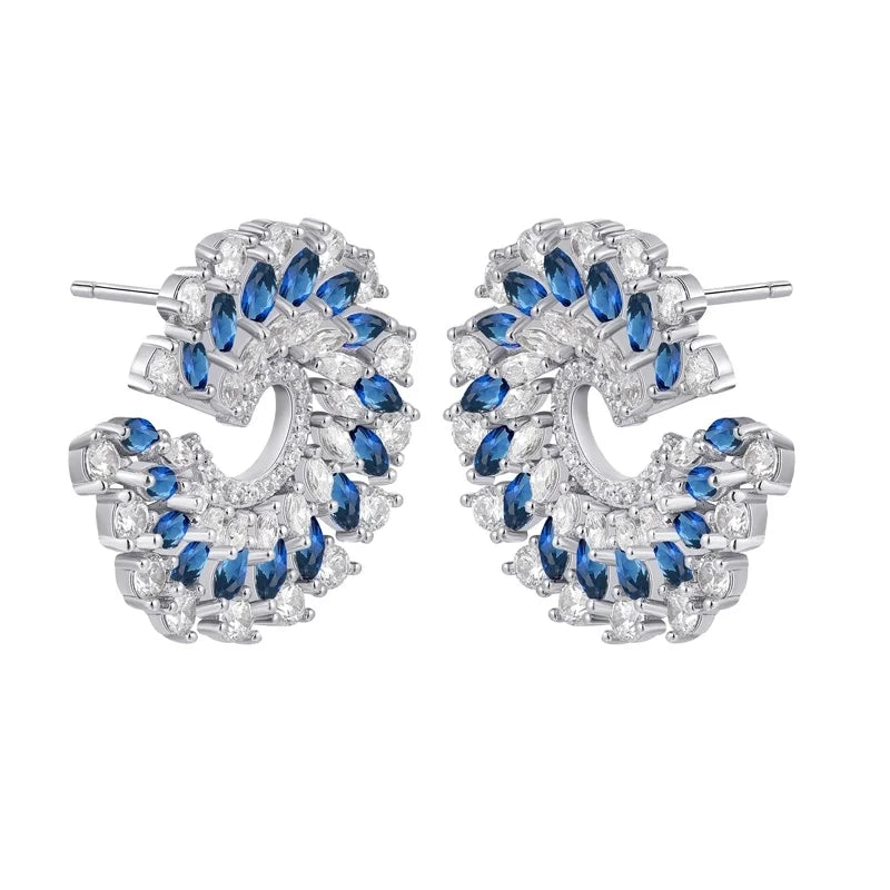 KIRIN Jewelry KIRIIN New Trendy Delicate Ear Jewelry 925 Silver Color Blue Cubic Zirconia Stud Earrings