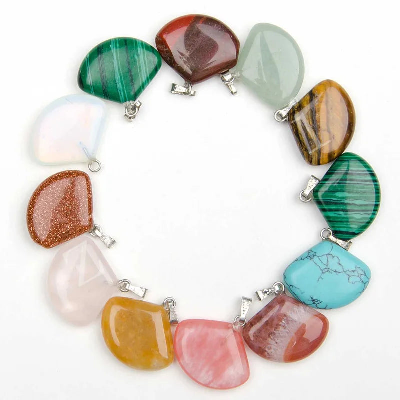 Wholesale 100% Natural Stone Stainless Steel Fanshaped Leaf Circular Sector Crystal Pendant Diy Jewelry Gemstone Pendants