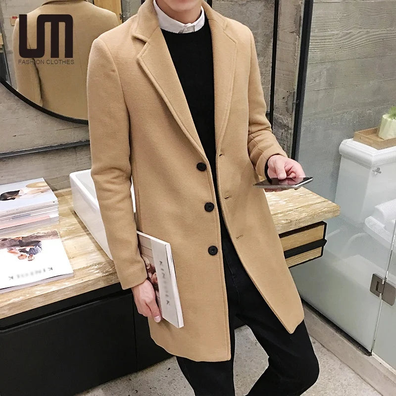 OEM Service New Stylish Autumn Winter Korean Fashion Men Clothing Casual Long Slim Fit Plus Size Woolen Coat