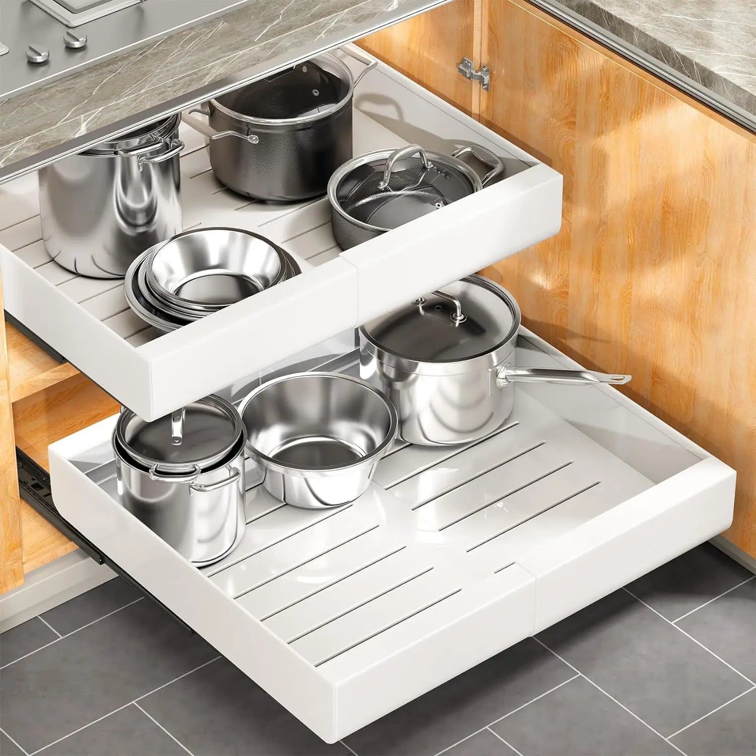 Pull Out  Kitchen  Cabinet Organizer  Expandable Heavy Duty Slide Out Drawers  Expandable Cabinet Pull Out Shelves With Dividers