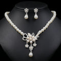 Hot Selling Crystal Flower Jewelry Set Necklace Earrings Pearl Jewelry Set for Women