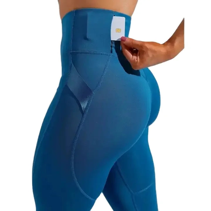 US Size Yoga Pants Workout Tight Fitness Leggings High Waist Butt Lift Gym Yoga Leggings With Elastic Side Loop and Pockets