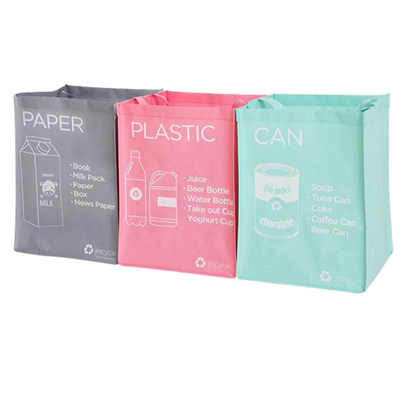 Ruthbag Reusable PP Waterproof Woven Separate Garbage Bag Letter Recycle Bin Wastebasket Trash Can Compartment Container for