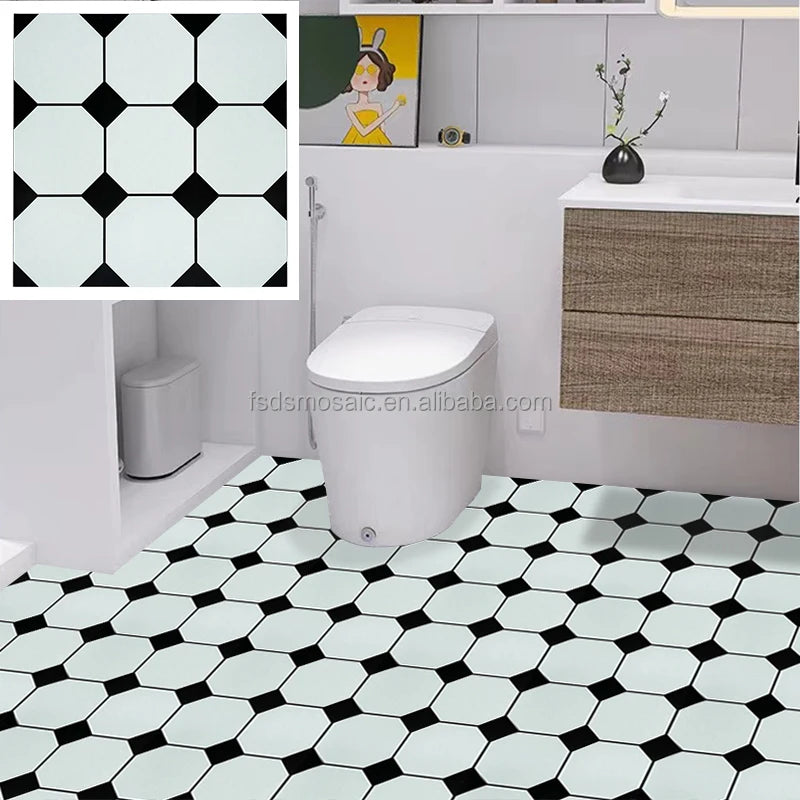 Handmade Art Ceramic Eco-Friendly Parquet Floor Tile White Mosaic 305x305mm for Kitchen Bathroom Indoor/Outdoor Flooring Decor