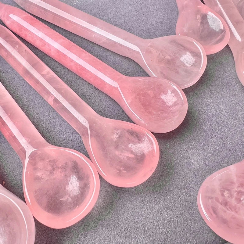 Hot Sell Pink Rose Quartz Crystal Spoon Yoga Multifunctional Massage Stick for Face Beauty Massage