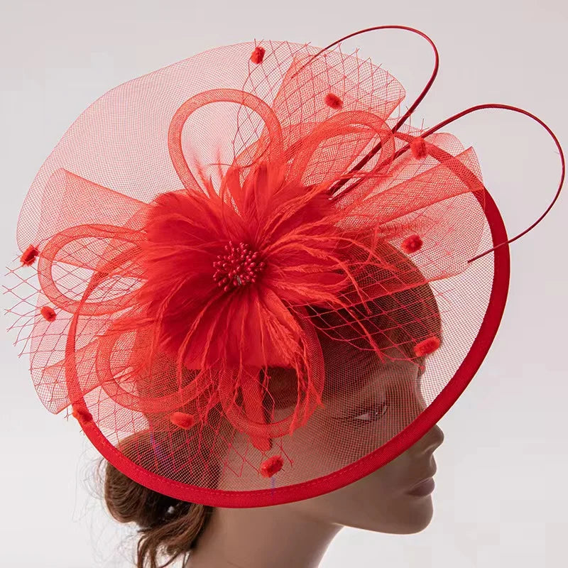 Wholesale Mesh Fascinator Feather Hair Accessories Bridal Crystal Wedding Tea Party Headband Clip for Women