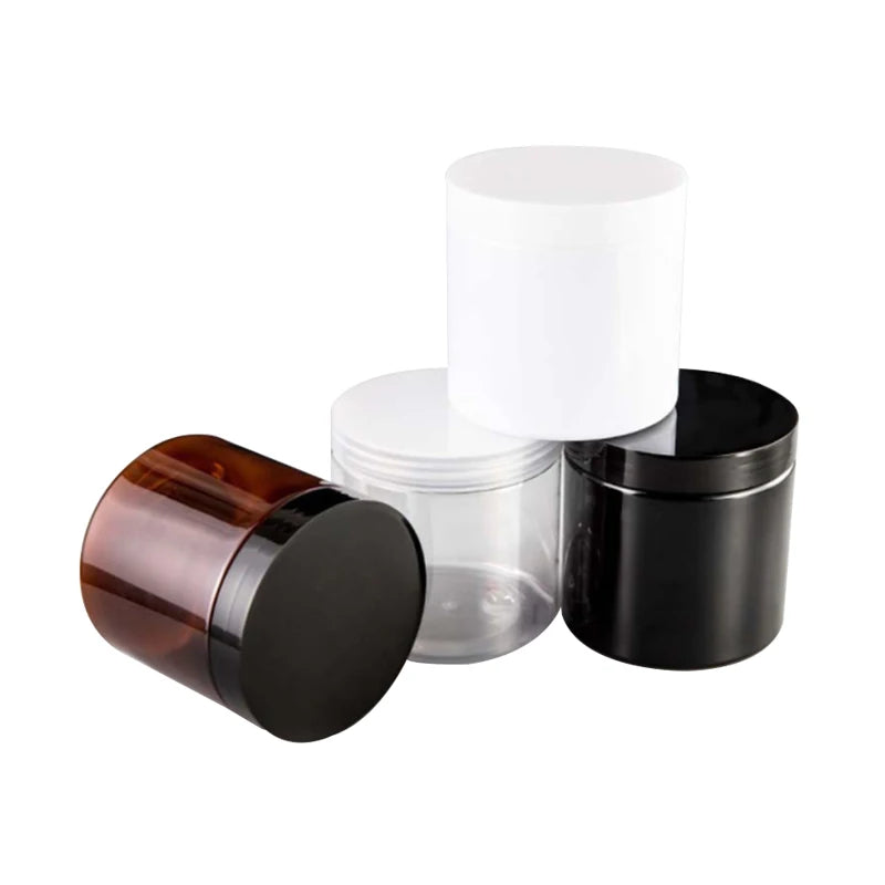Best Selling 500g White Black Amber Plastic Cosmetic Jar Wholesale PET Packaging Face Body Cream Food Jar With Lid