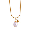 JINYOU 495 Natural Pearl Metal Ball Pendant Stainless Steel Chic Necklace for Women Fashion Gold Color Charms Jewelry Bijoux