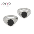 Fashion High Quality Silver Stainless Steel Rings for Men Black Agate Stone Rings Simple Ring for Men