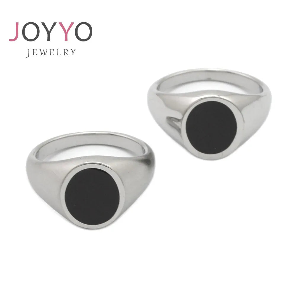 Fashion High Quality Silver Stainless Steel Rings for Men Black Agate Stone Rings Simple Ring for Men