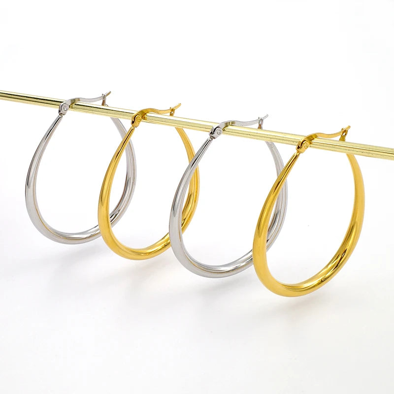 Wholesale Minimalist 18K Gold Plated Waterproof Hollow Waterdrop Large Hoop Earrings Non-Tarnish Stainless Women's Steel Jewelry