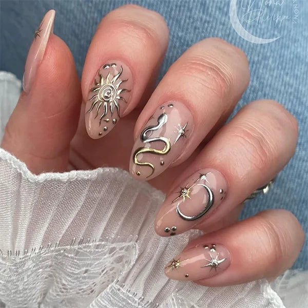 Wholesale Almond 3D Snake Print Artificial Fingernails Press on Nails Tips for Women