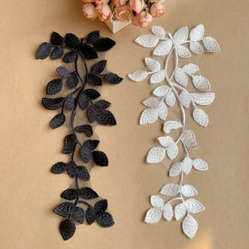 Handmade New Artificial Polyester French Tulle Black Beige White Tree Leaf Embroidery Lace Custom Color Elegant Garment Use