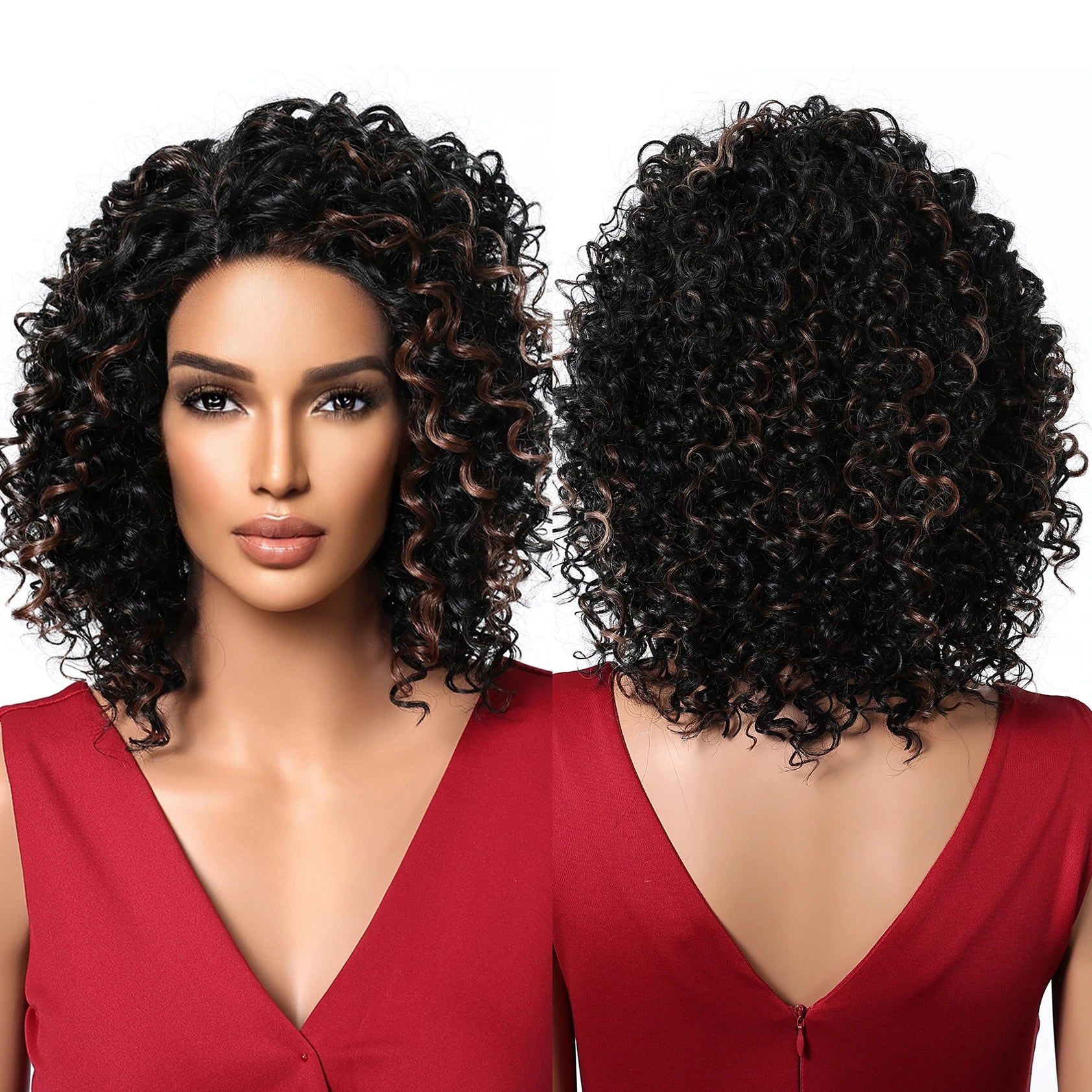 Futuristic Chemical Fiber Synthetic Short Bob Lace Wig Black Stripe Super Curly MidLength Wig High Quality Chemical Fiber Smooth