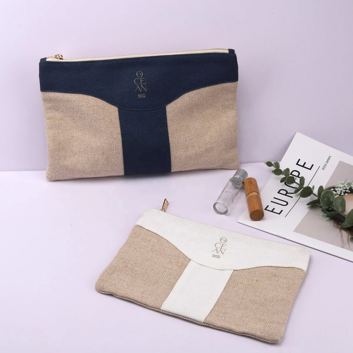 Custom Different Size Canvas Travel Cosmetic Zipper Dust Bag Recycle Girl Skincare Packaging Canvas Makeup Pouch