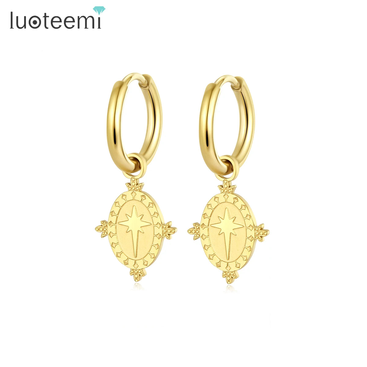 LUOTEEMI Dainty Fashion Statement Earing Gold Plated Woman Elegant Drop Huggie Earring Stainless Steel